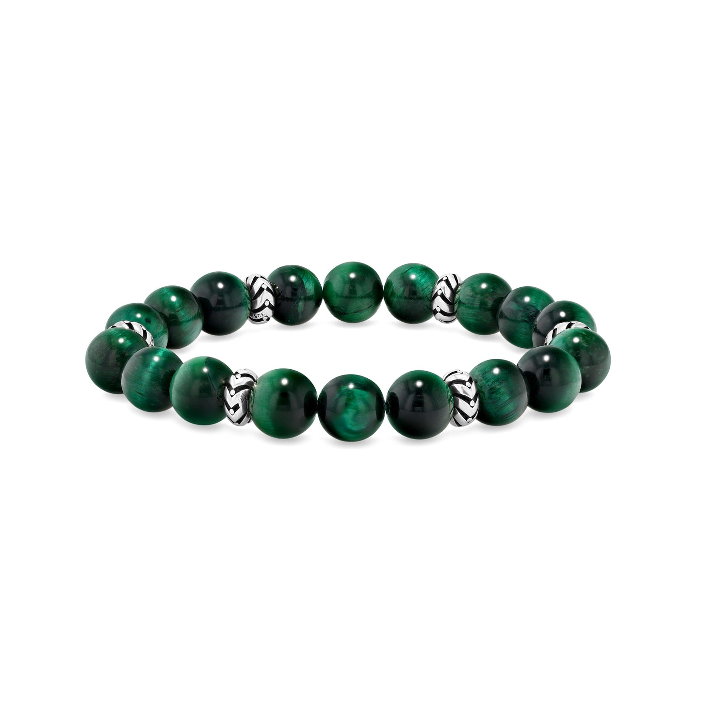 Green Tiger Eye Beaded Bracelet with Silver Accents