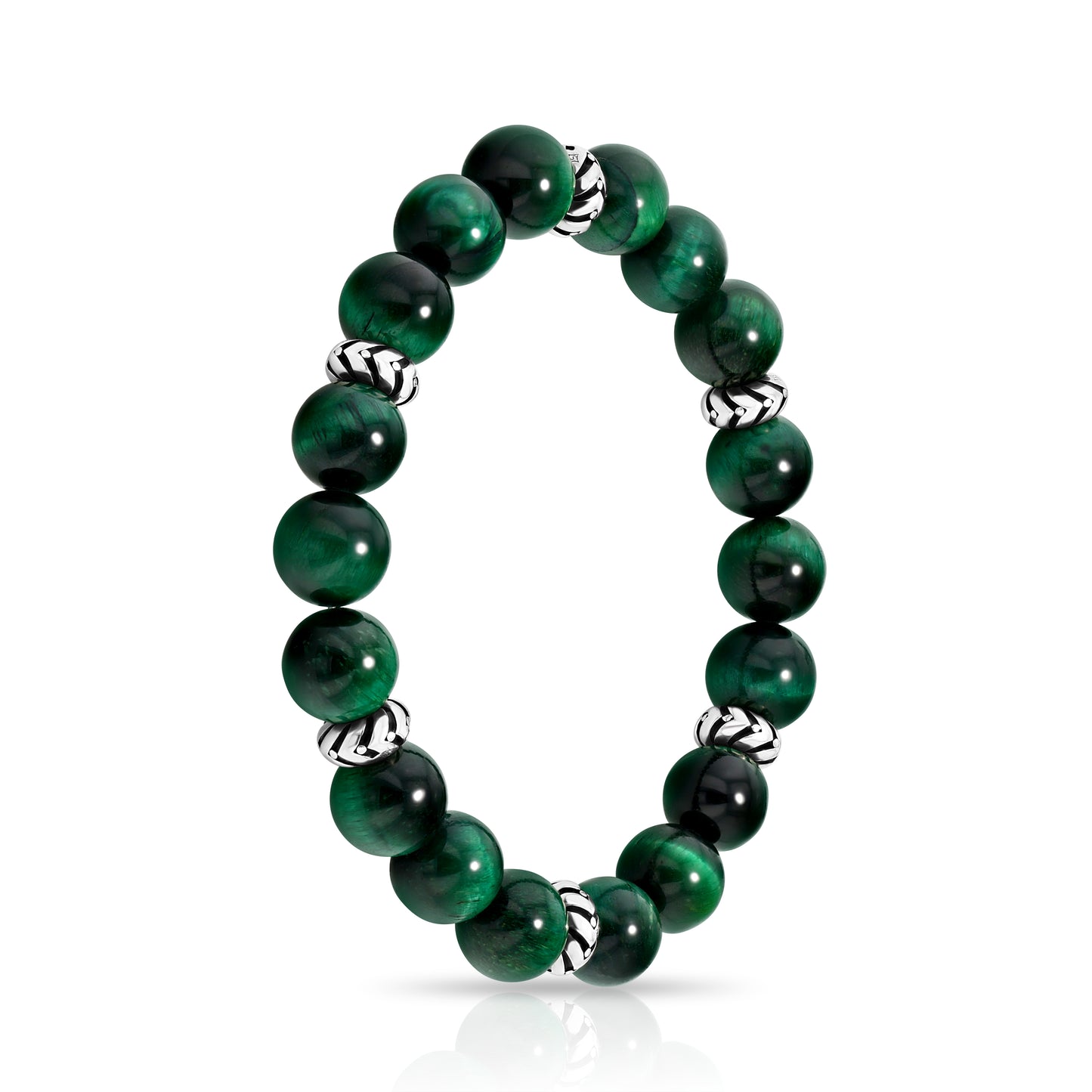 Green Tiger Eye Beaded Bracelet with Silver Accents