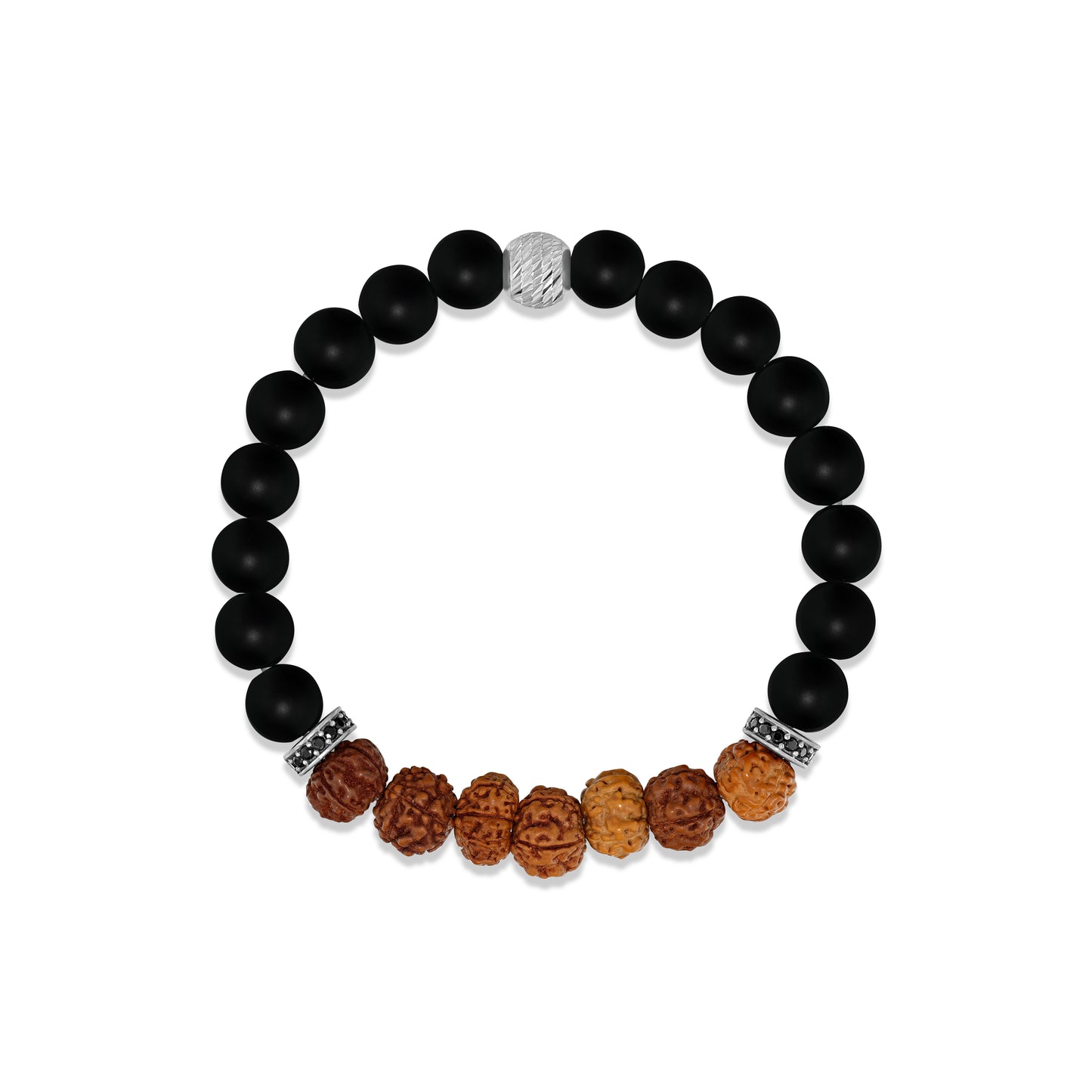 Matte Black Agate & Rudraksha Mala Beaded Bracelet