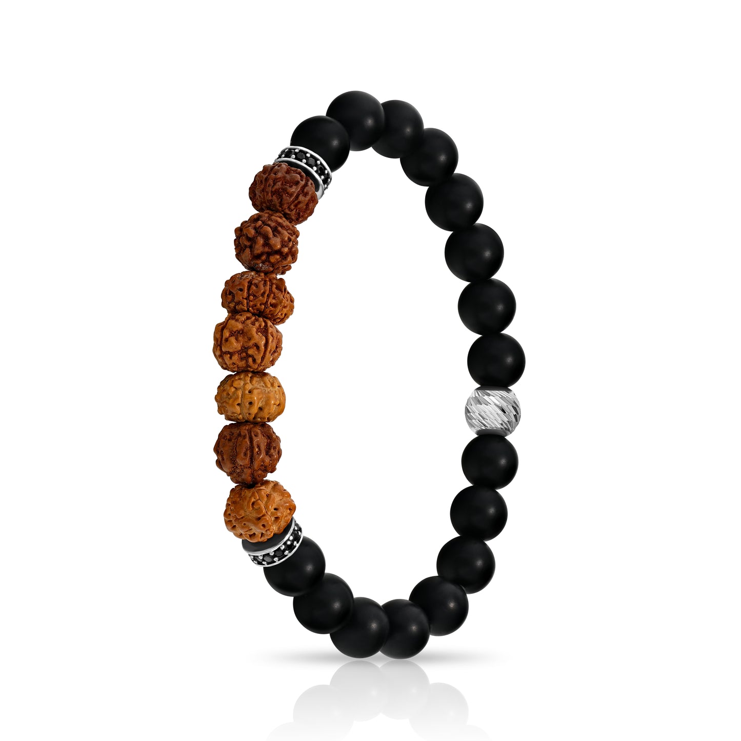 Matte Black Agate & Rudraksha Mala Beaded Bracelet