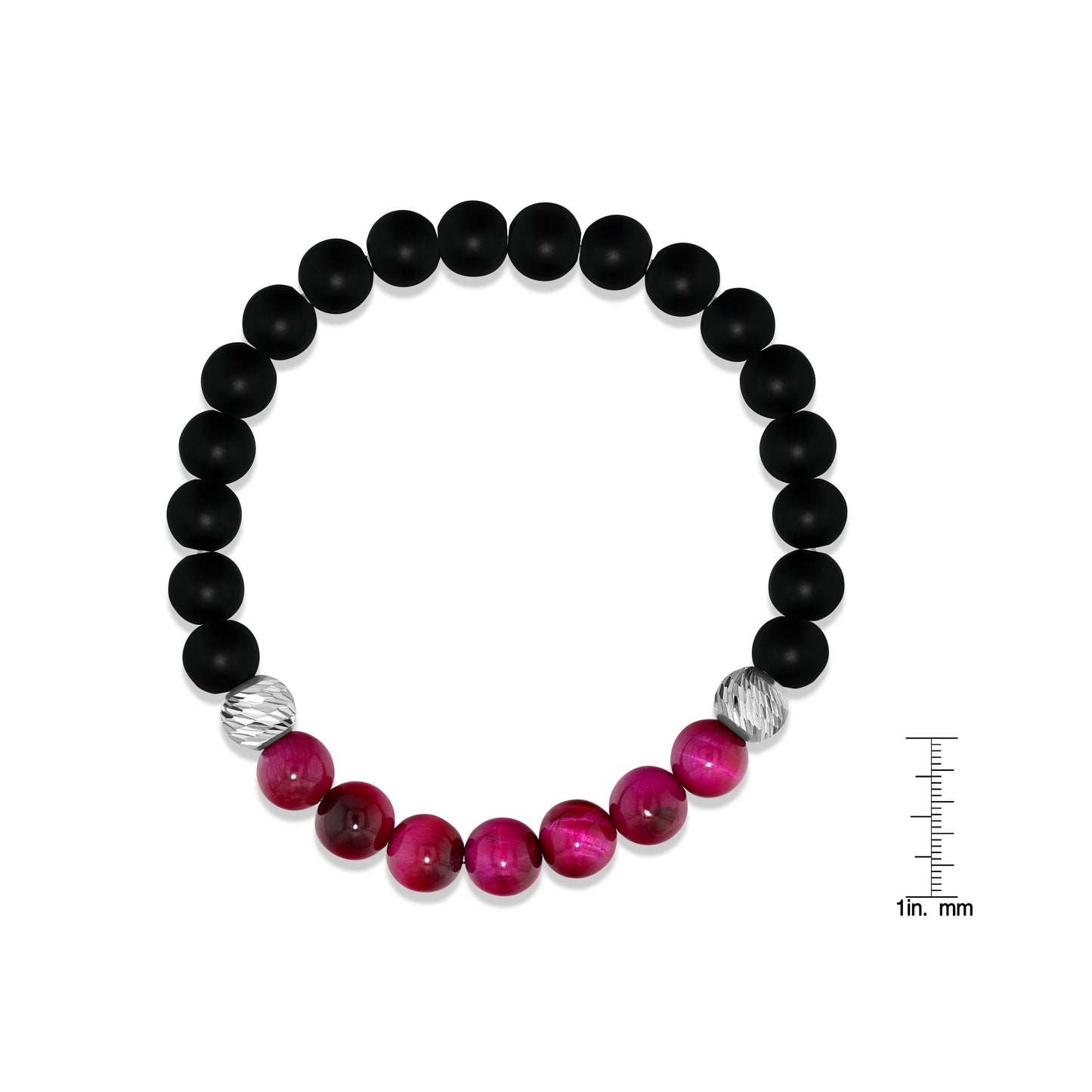 Matte Black Agate and Magenta Tiger Eye Beaded Bracelet