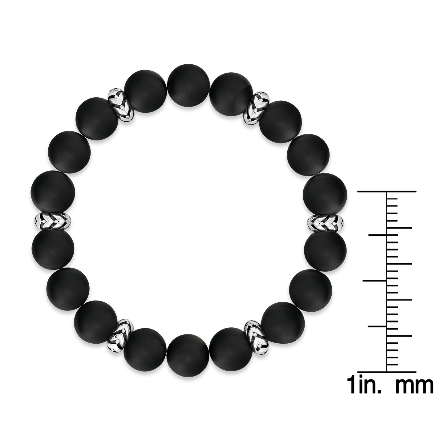 Matte Black Agate Beaded Bracelet with Silver Accents