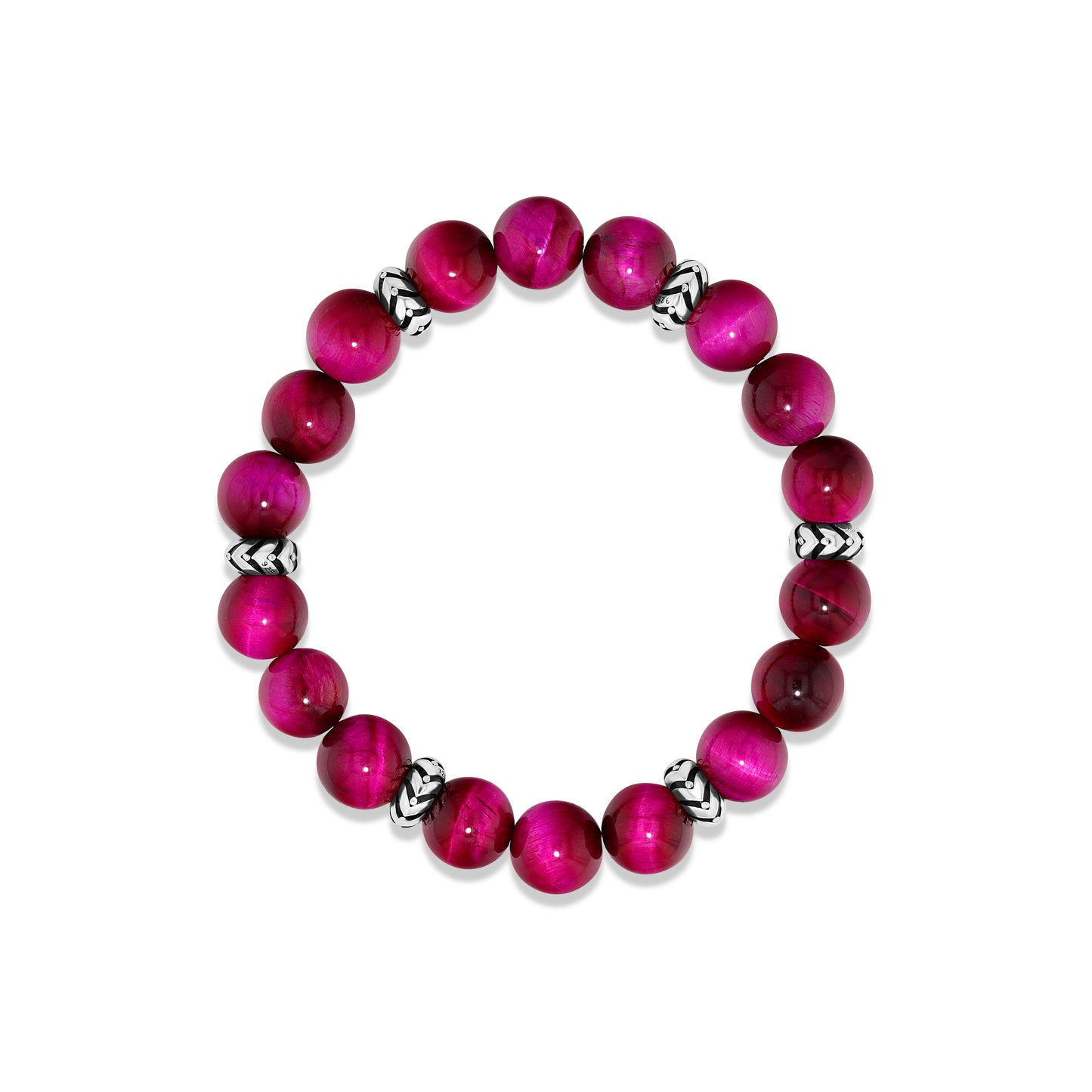 Magenta Tiger Eye Beaded Bracelet with Silver Accents