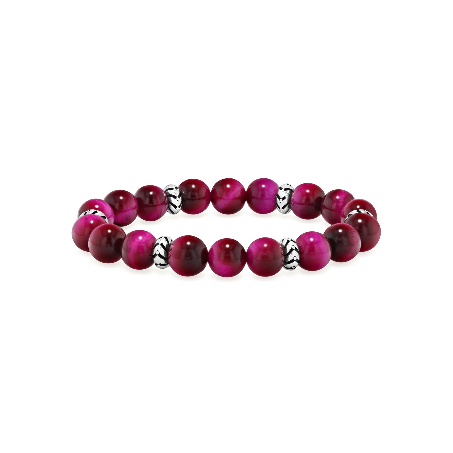 Magenta Tiger Eye Beaded Bracelet with Silver Accents