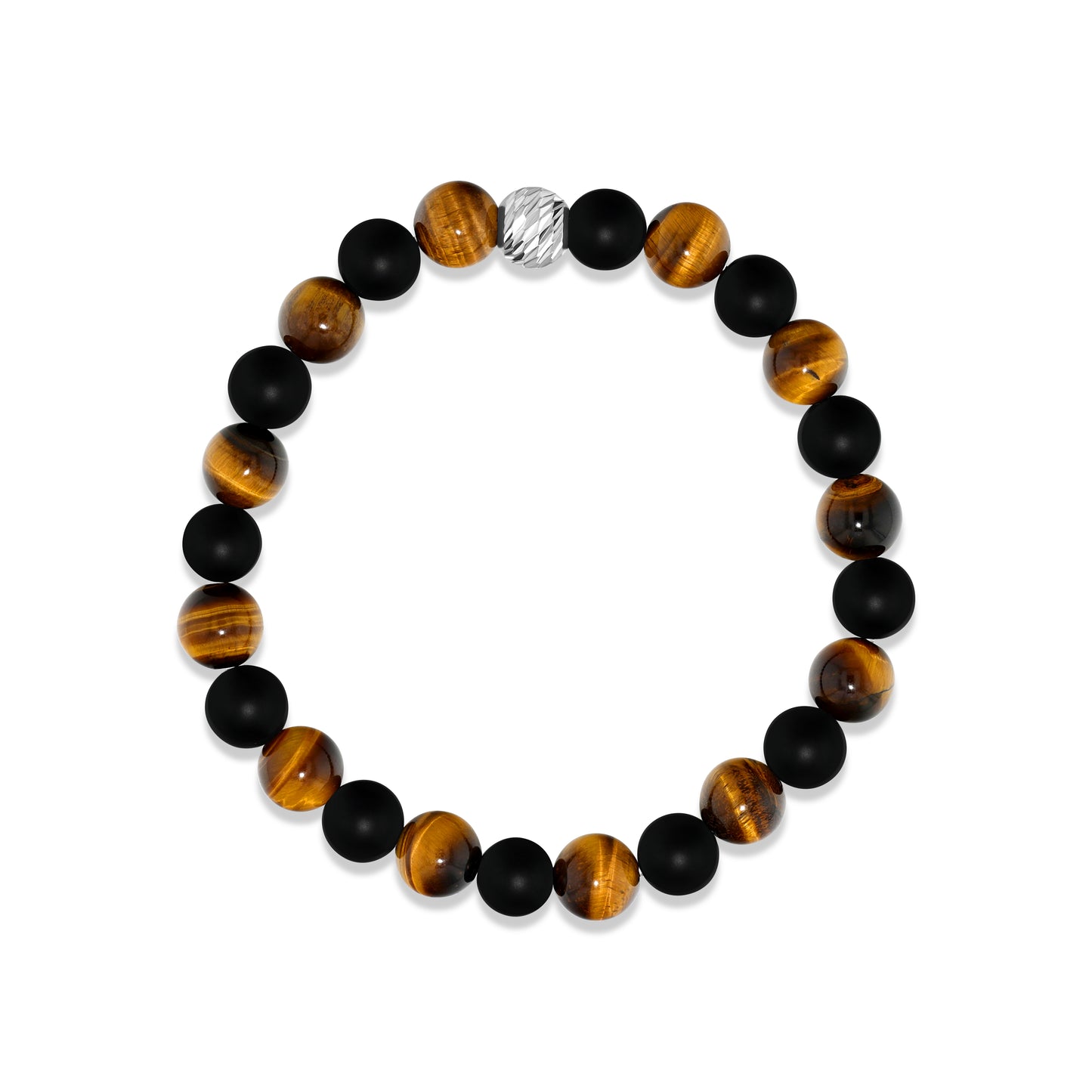 Alternating Yellow Tiger Eye and Matte Black Agate Beaded Bracelet