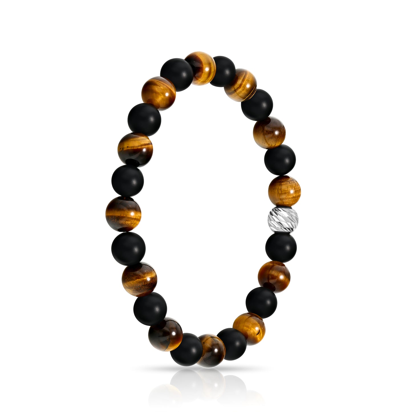 Alternating Yellow Tiger Eye and Matte Black Agate Beaded Bracelet