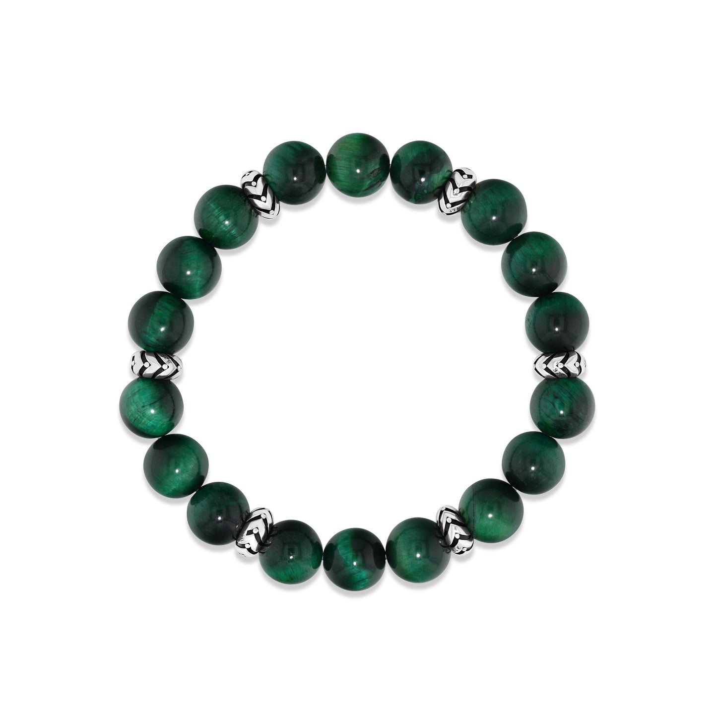 Green Tiger Eye Beaded Bracelet with Silver Accents