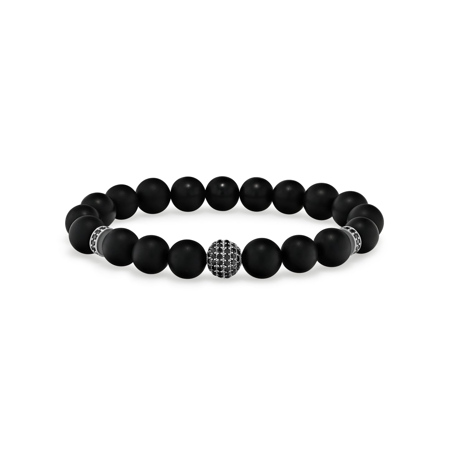 Matte Black Agate Beaded Bracelet with Black Spinel Accents