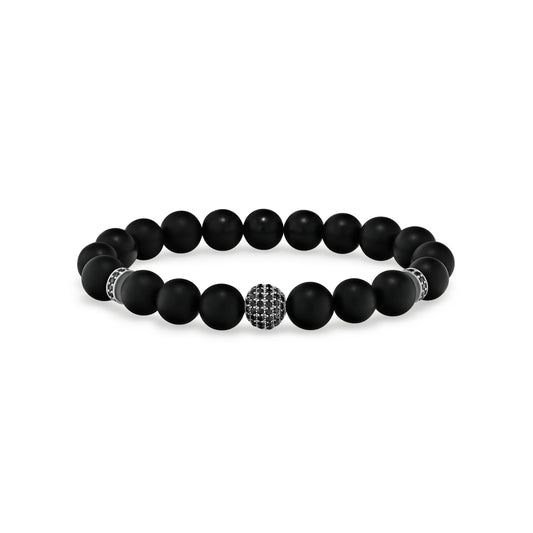 Matte Black Agate Beaded Bracelet with Black Spinel Accents