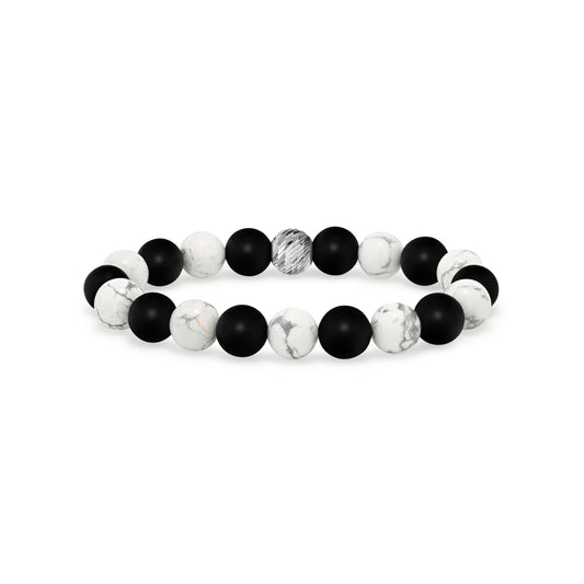 Alternating Howlite and Matte Black Agate Beaded Bracelet