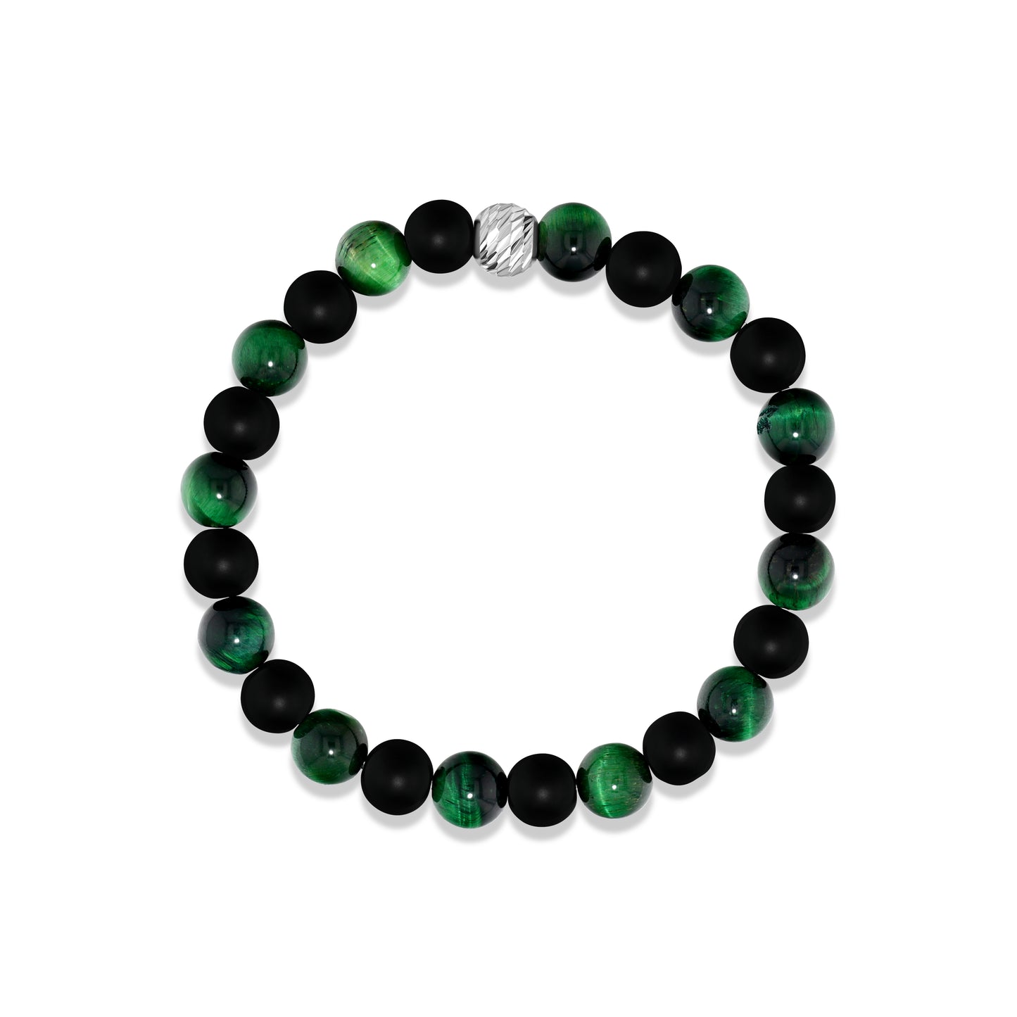 Alternating Green Tiger Eye and Matte Black Agate Beaded Bracelet