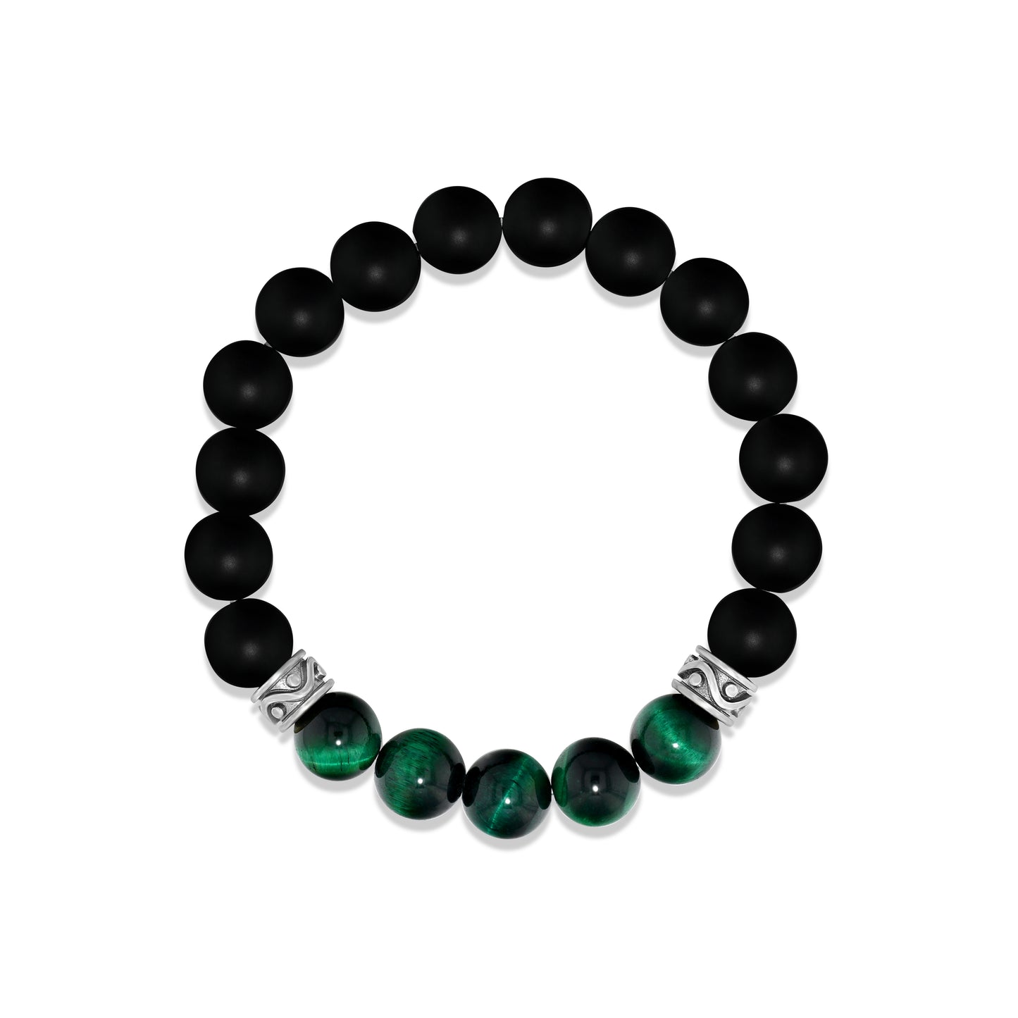 Matte Black Agate & Green Tiger Eye Beaded Bracelet