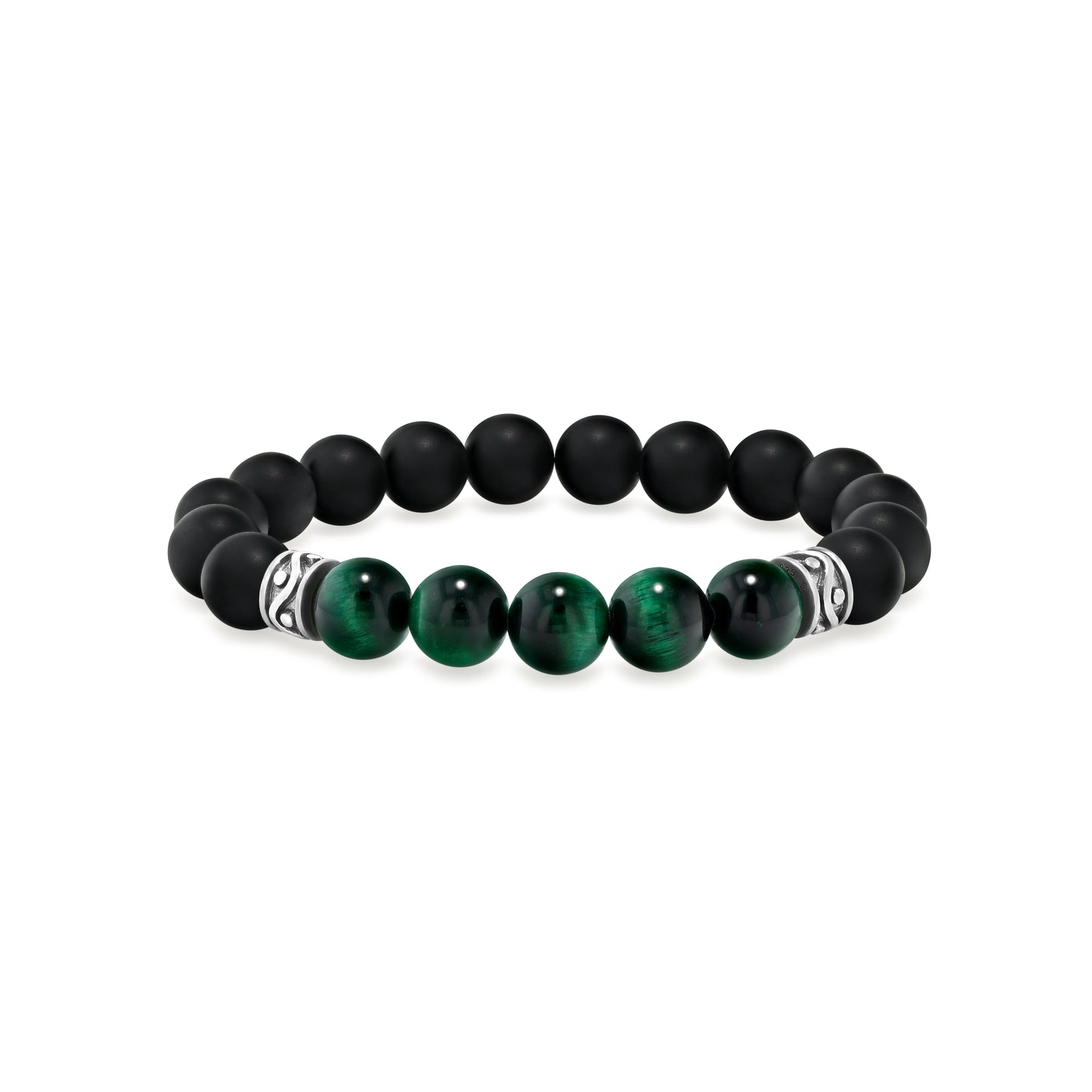 Matte Black Agate & Green Tiger Eye Beaded Bracelet