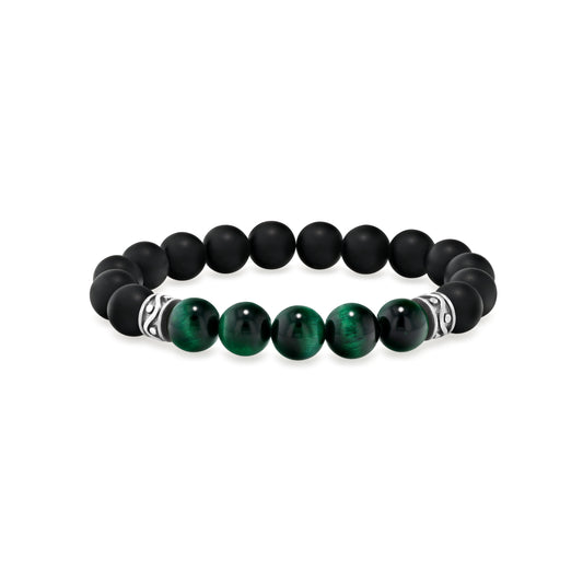 Matte Black Agate & Green Tiger Eye Beaded Bracelet