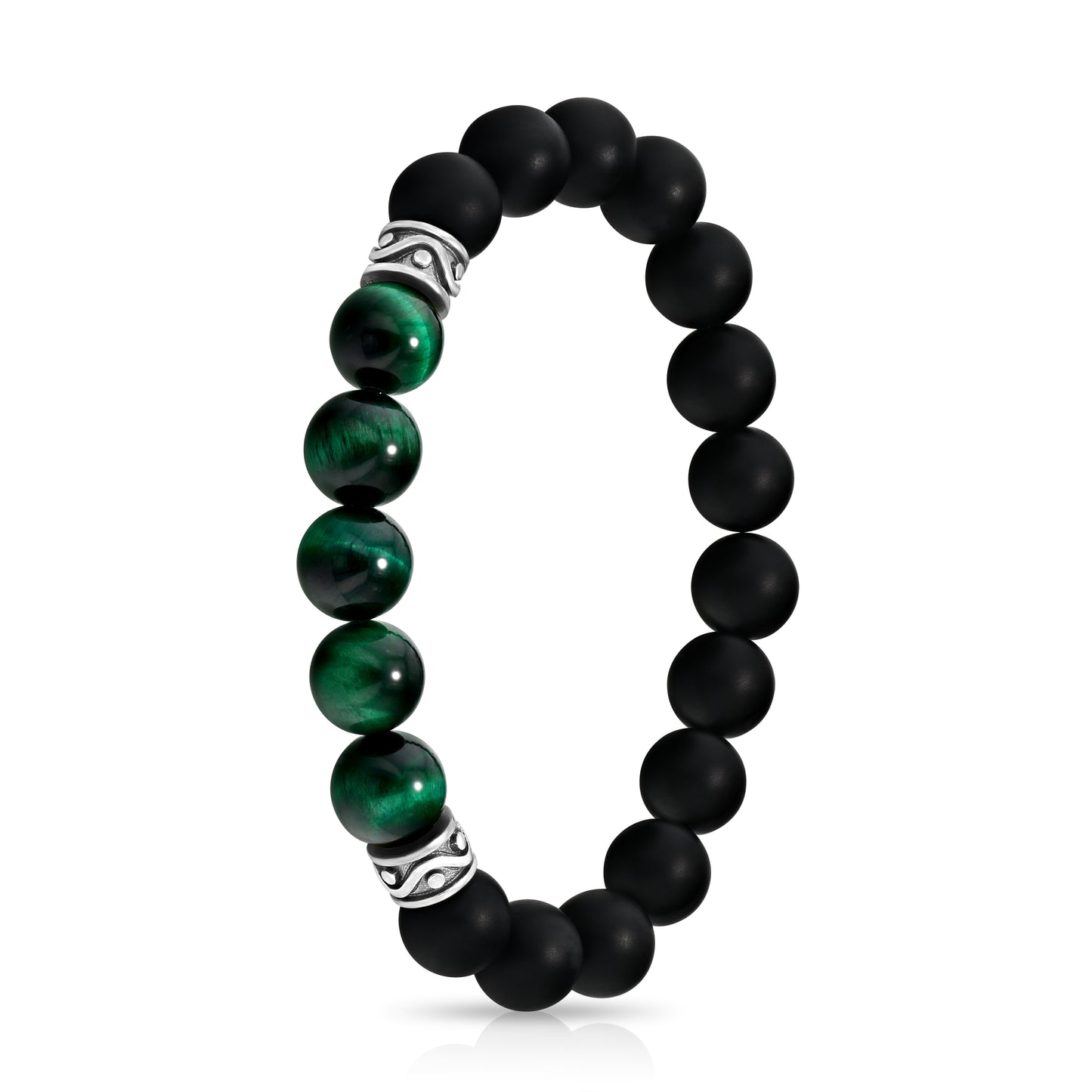 Matte Black Agate & Green Tiger Eye Beaded Bracelet