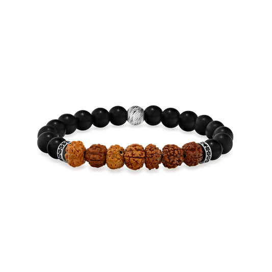 Matte Black Agate & Rudraksha Mala Beaded Bracelet