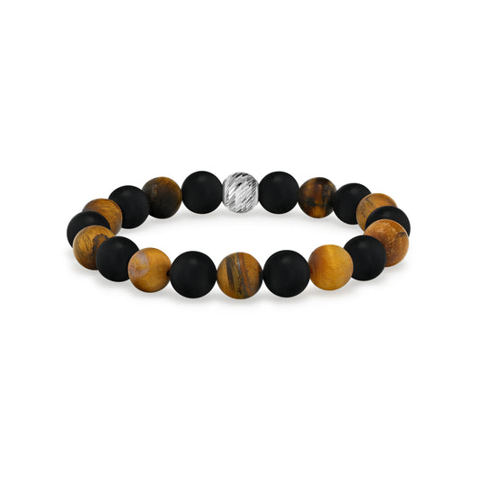Alternating Matte Yellow Tiger Eye and Black Agate