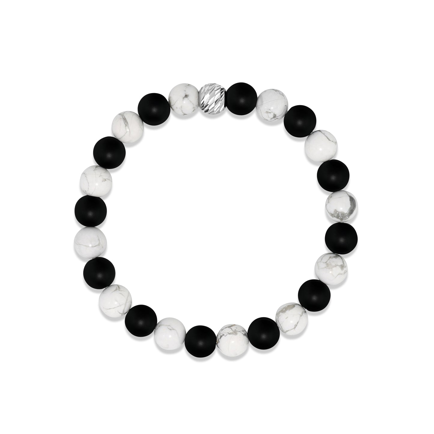 Alternating Howlite and Matte Black Agate Beaded Bracelet