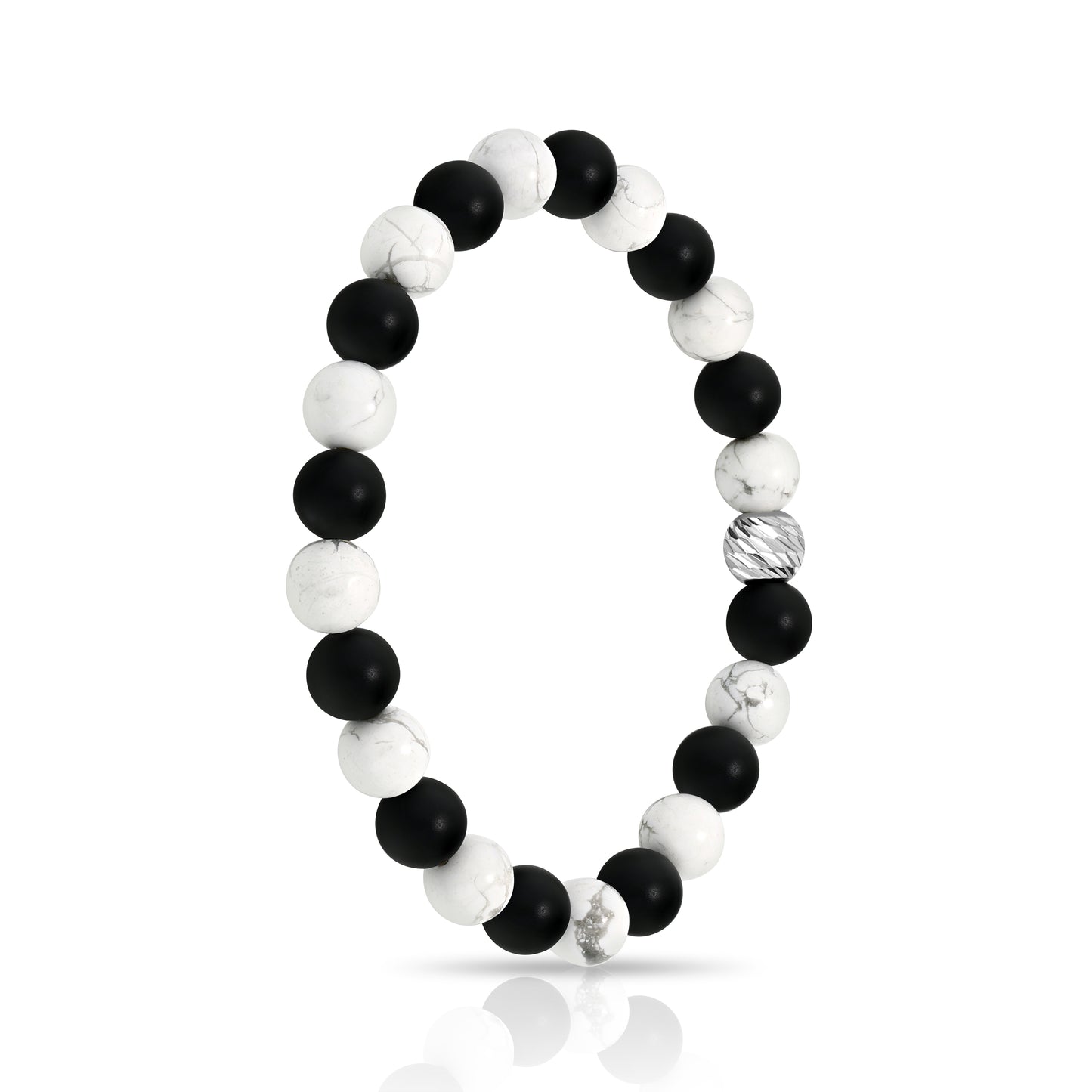 Alternating Howlite and Matte Black Agate Beaded Bracelet