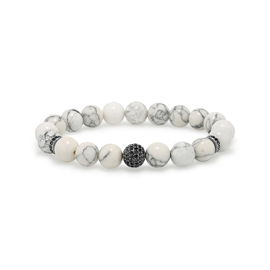 Howlite Beaded Bracelet with Black Spinel Accents