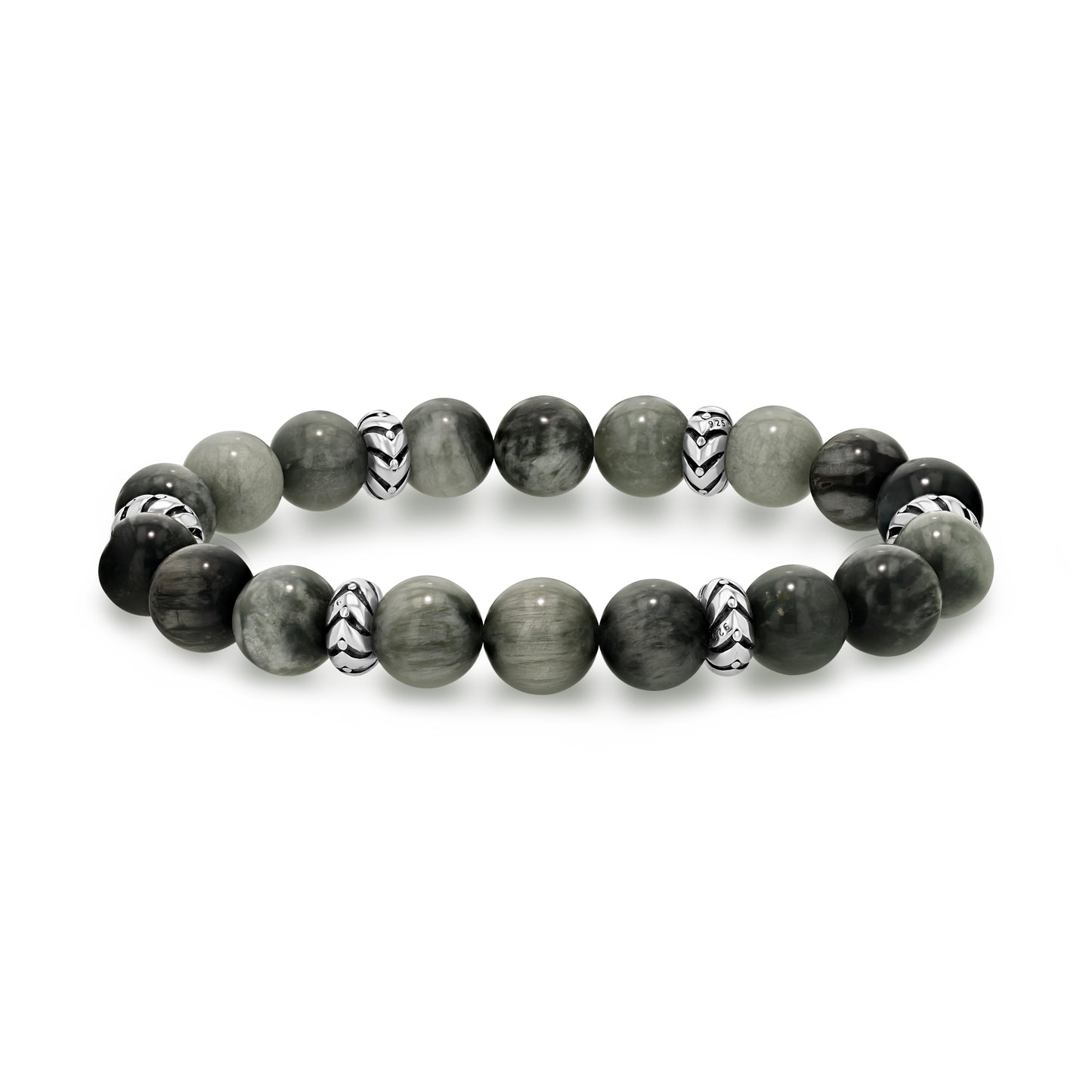 Grey Eagle Eye Beaded Bracelet with Silver Accents