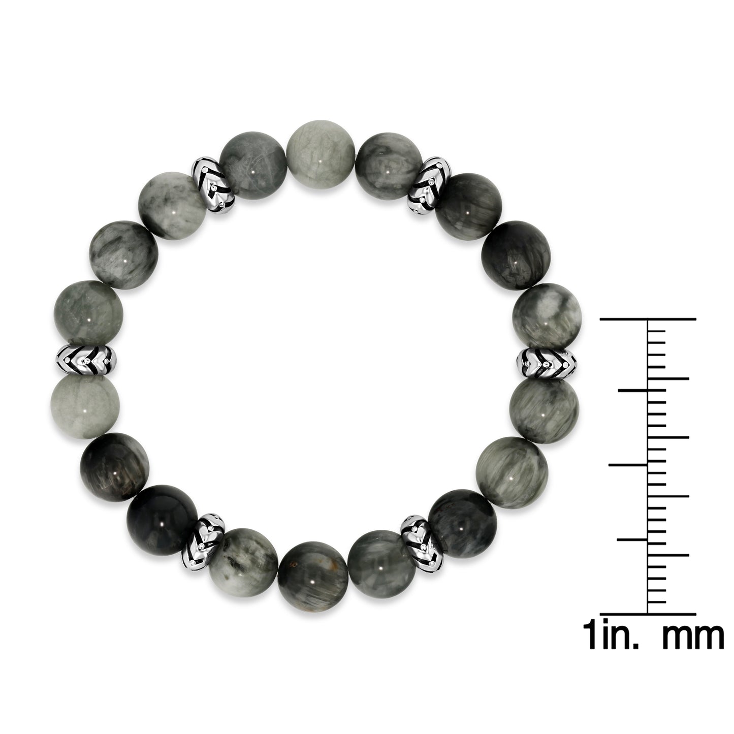 Grey Eagle Eye Beaded Bracelet with Silver Accents