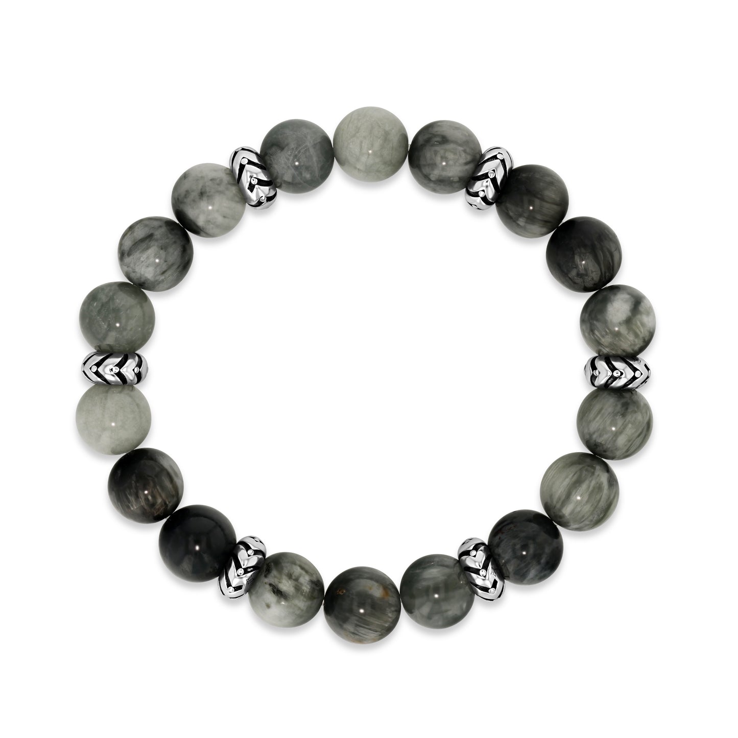 Grey Eagle Eye Beaded Bracelet with Silver Accents