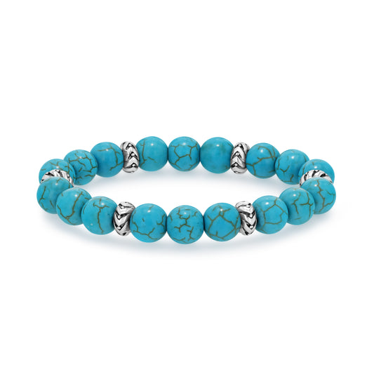 Dyed Blue Howlite Beaded Bracelet with Silver Accents