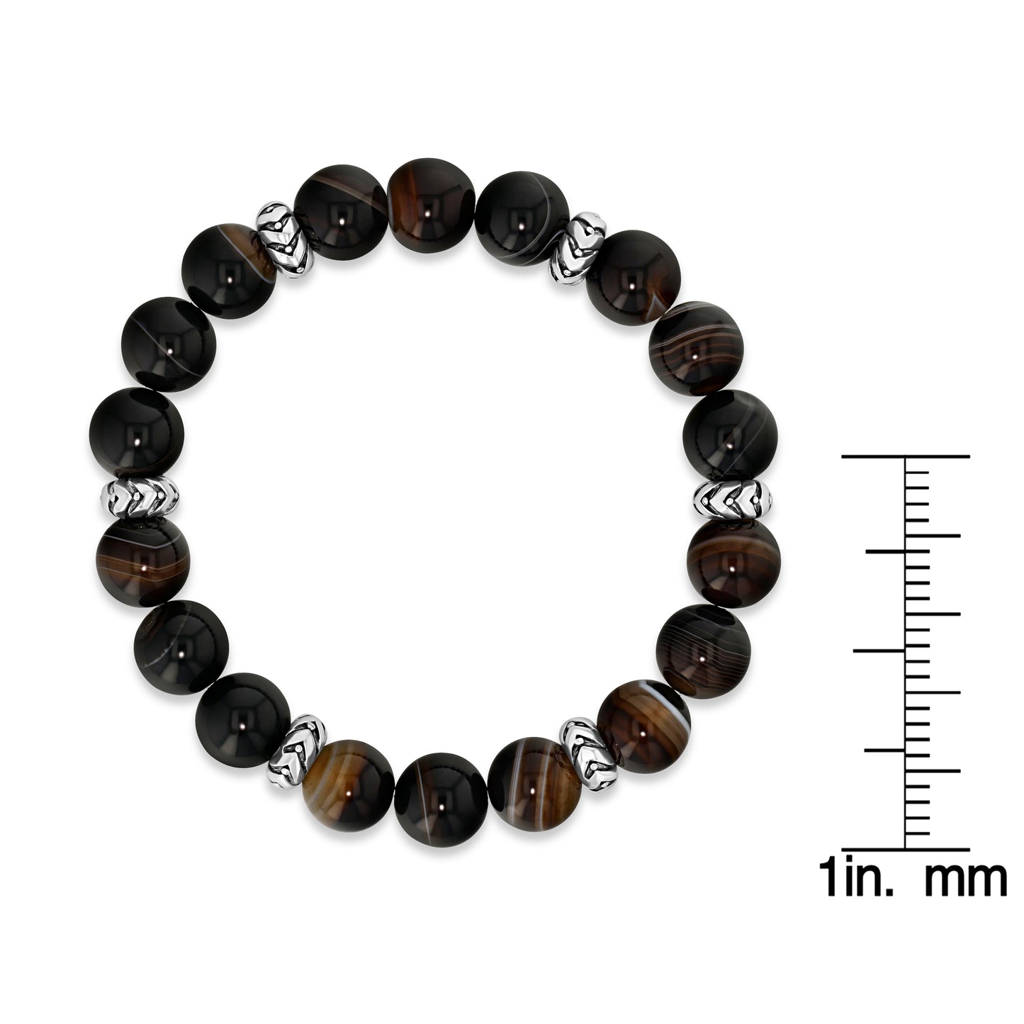 Natural Agate Beaded Bracelet with Silver Accents