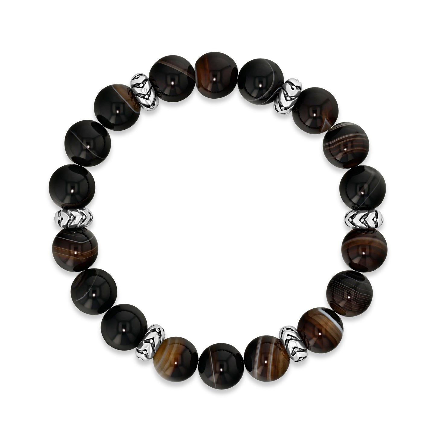 Natural Agate Beaded Bracelet with Silver Accents