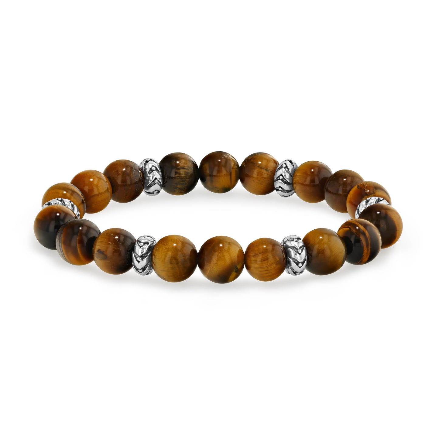 Yellow Tiger Eye Beaded Bracelet with Silver Accents