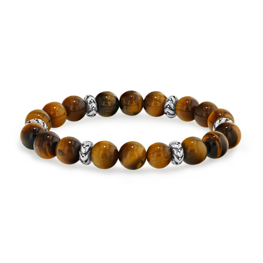 Yellow Tiger Eye Beaded Bracelet with Silver Accents