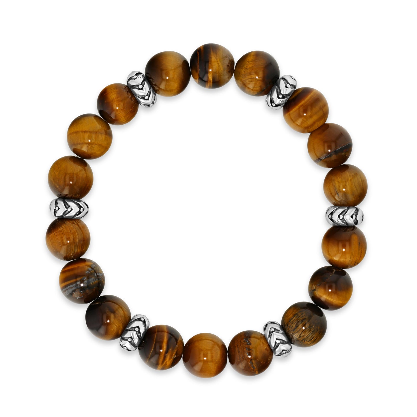 Yellow Tiger Eye Beaded Bracelet with Silver Accents