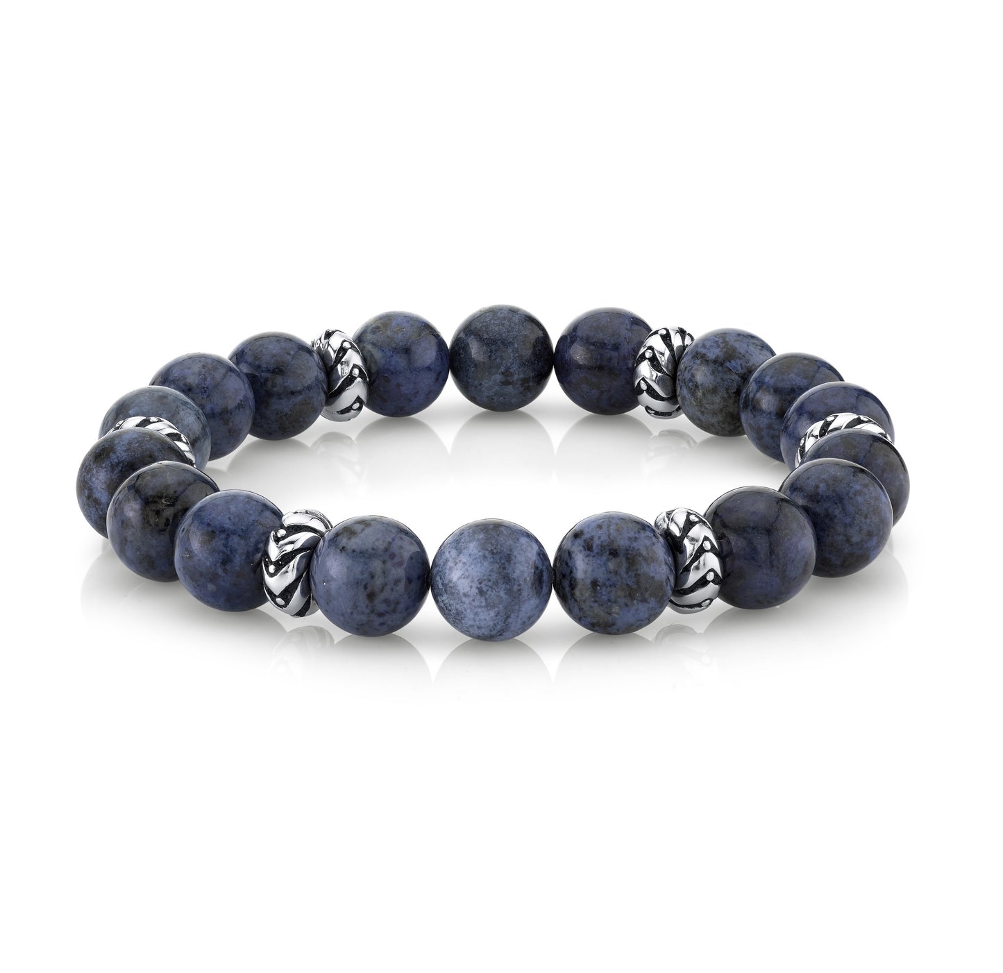 Dumortierite Beaded Bracelet with Silver Accents
