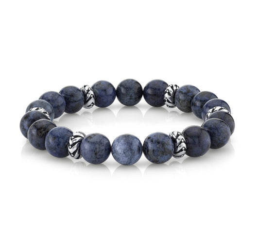 Dumortierite Beaded Bracelet with Silver Accents