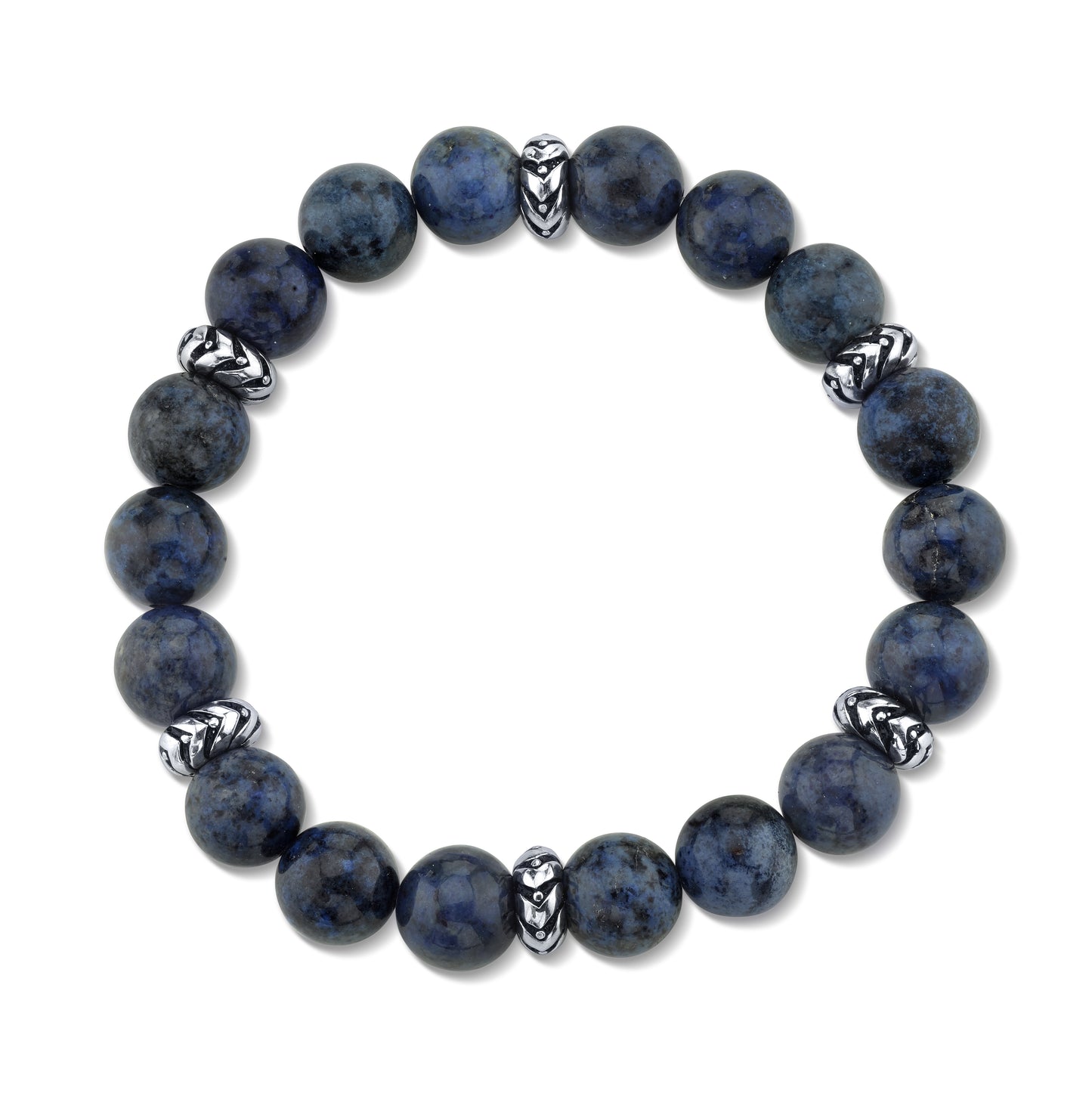 Dumortierite Beaded Bracelet with Silver Accents