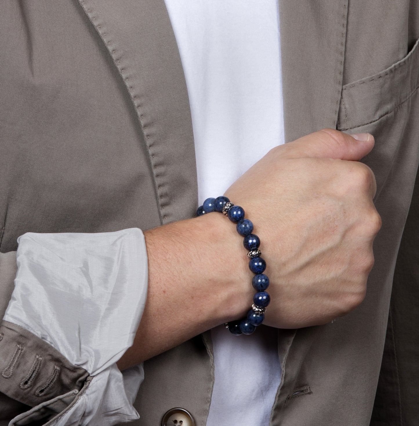 Dumortierite Beaded Bracelet with Silver Accents