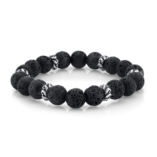 Lava Rock Beaded Bracelet with Silver Accents