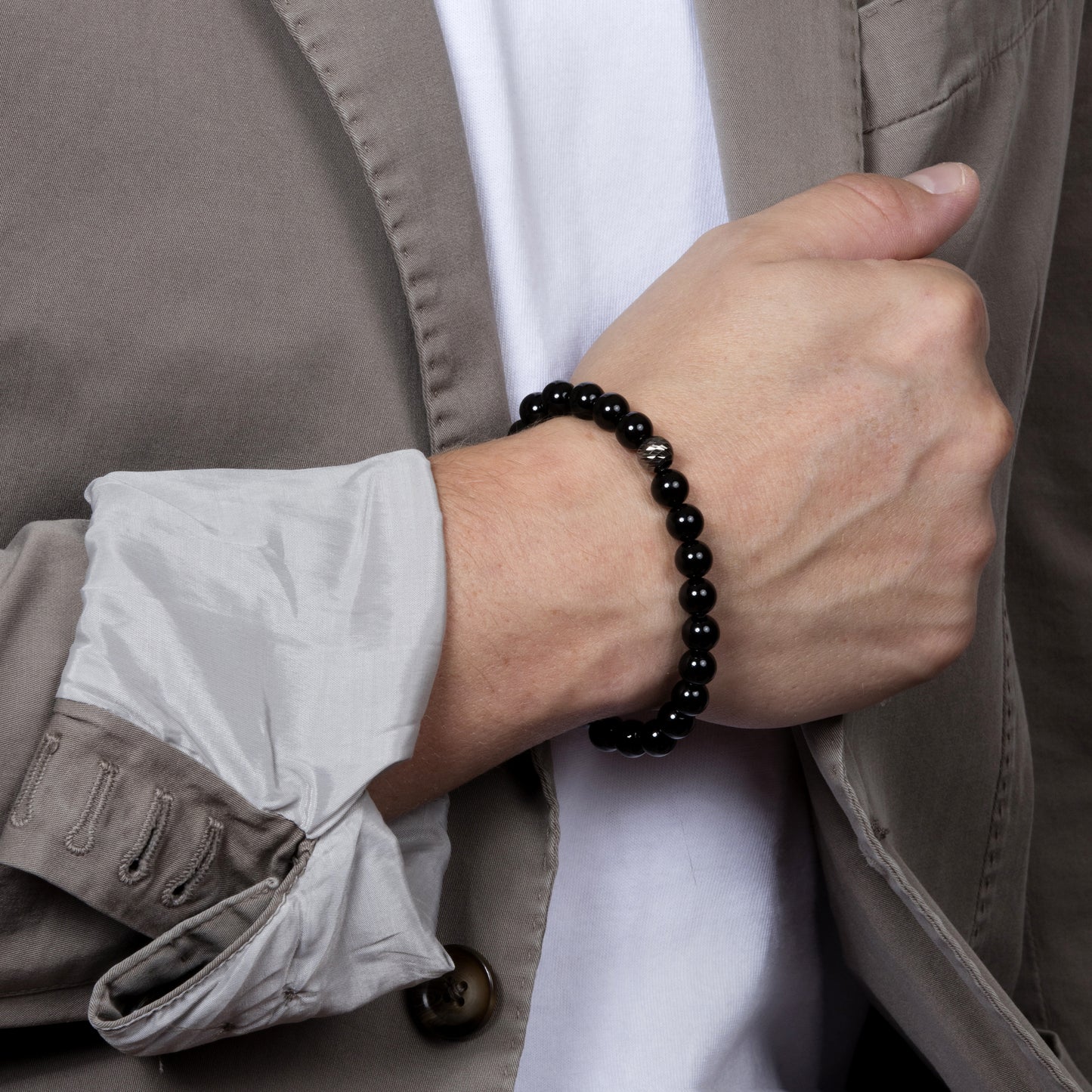 Polished Black Agate Beaded Bracelet