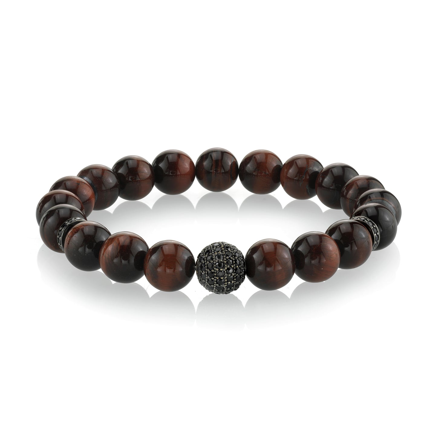Red Tiger Eye Beaded Bracelet with Black Spinel Accents