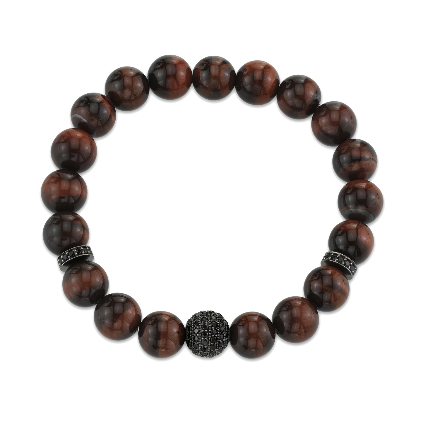 Red Tiger Eye Beaded Bracelet with Black Spinel Accents