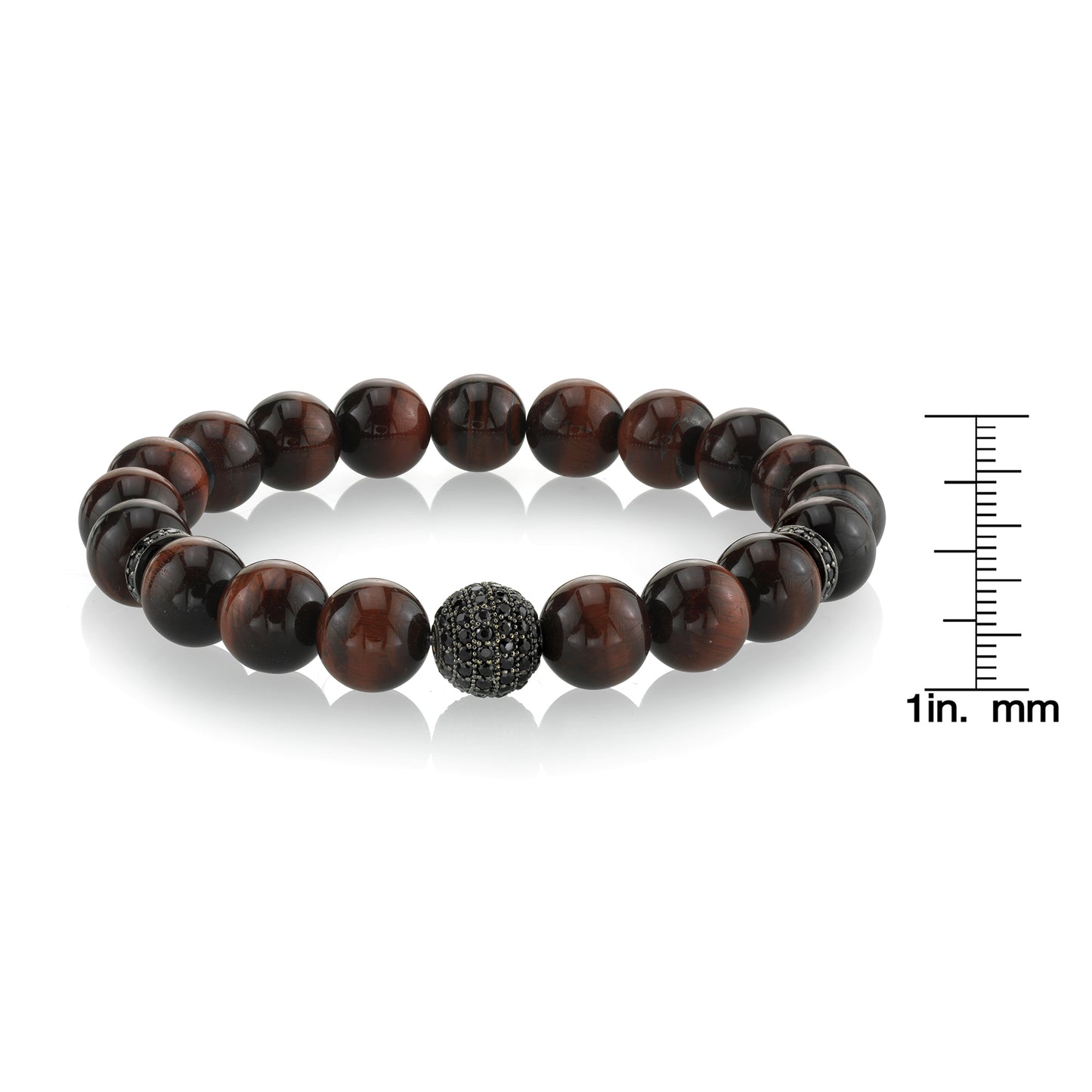 Red Tiger Eye Beaded Bracelet with Black Spinel Accents